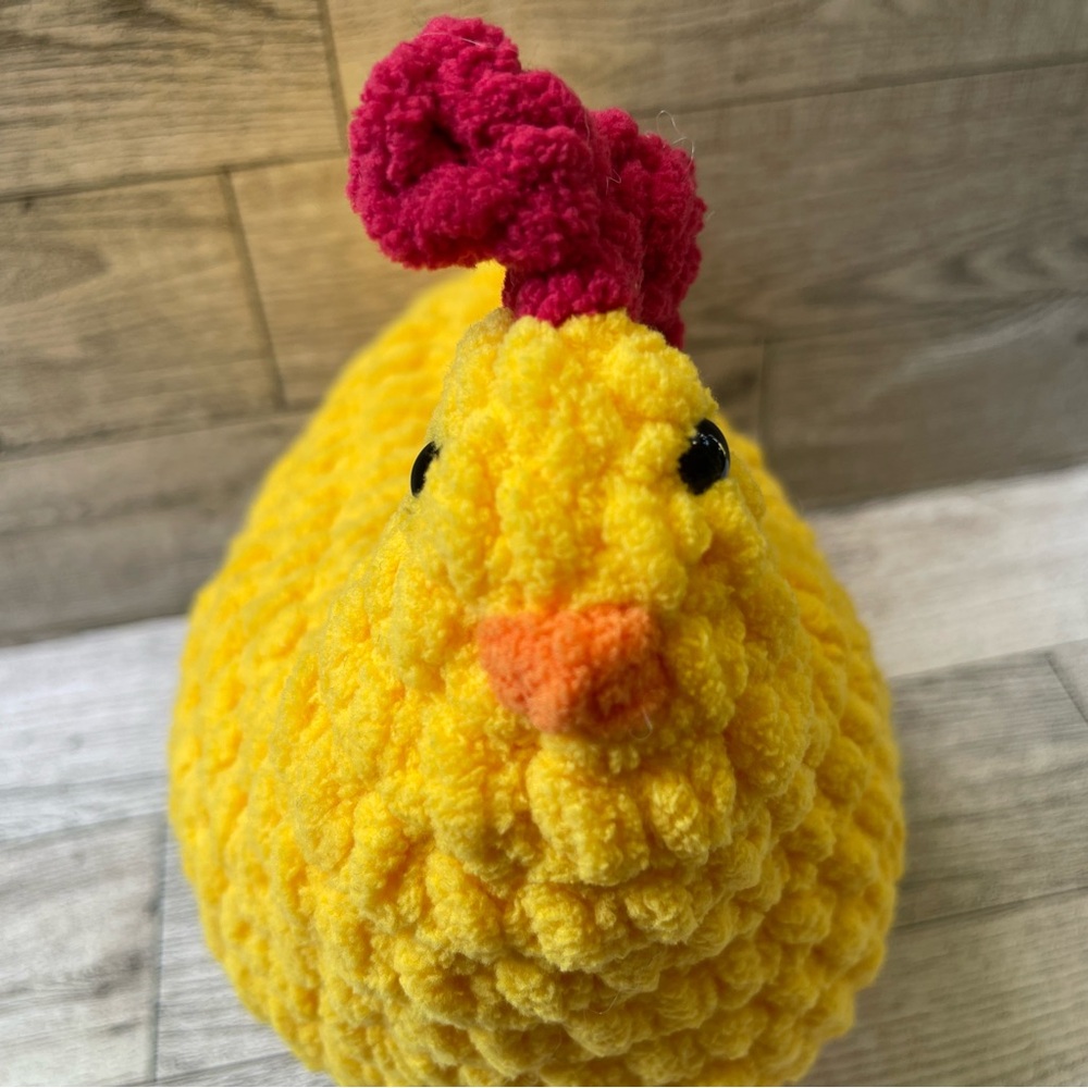 Yellow and Pink Plush Chicken Toy handmade Crochet